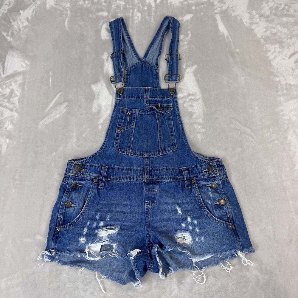 Y2K Lei Micro Short Overalls Juniors Small Distressed Denim Shortalls Grunge
